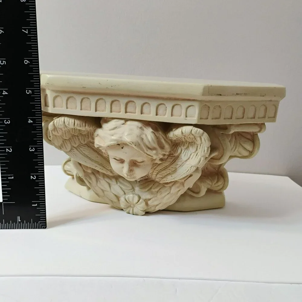 Vintage Cherub Wall Shelf, Antique Style Resin Angel Plaque Decor Cream Accent